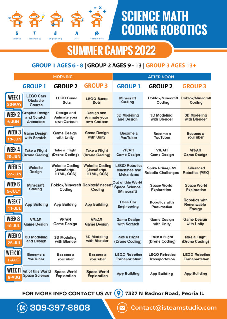 Summer Camp Schedule iSTEAM Studio